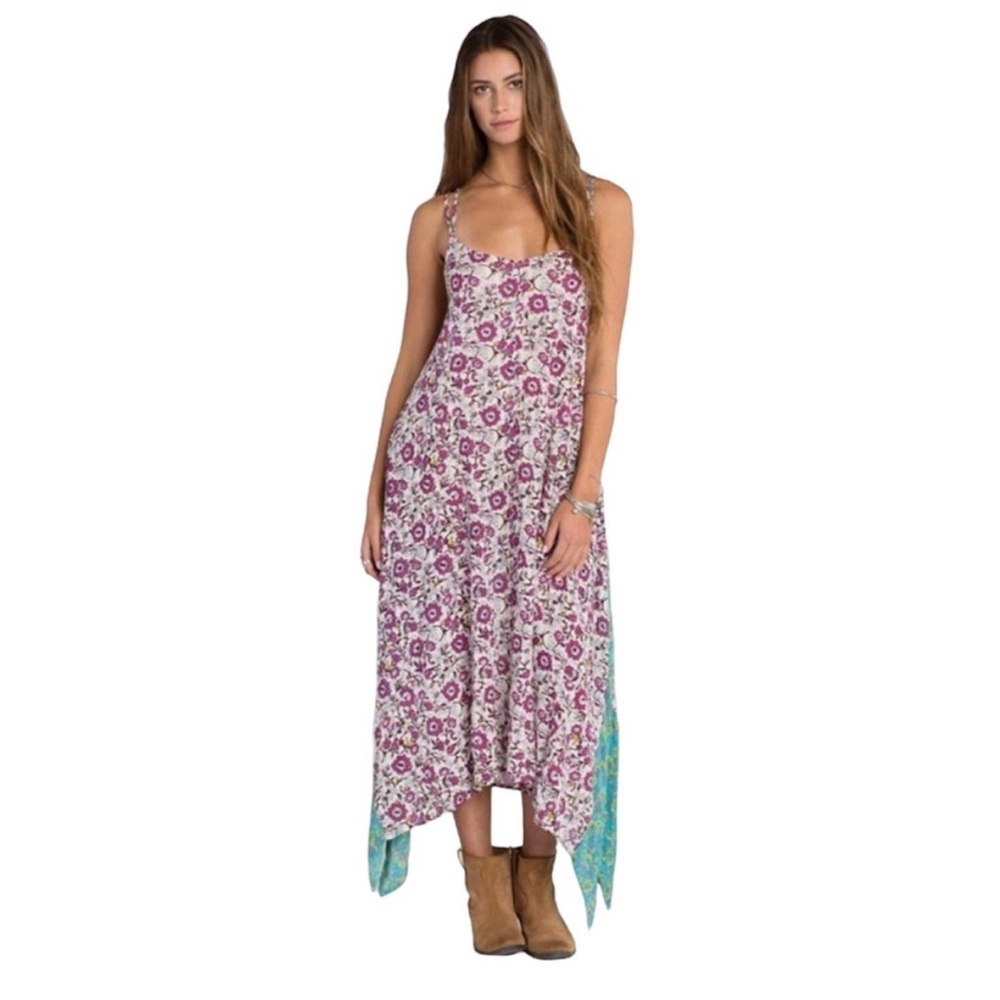 Billabong Western Sunset Blush Floral Strappy Sidetail Maxi Dress Size Medium